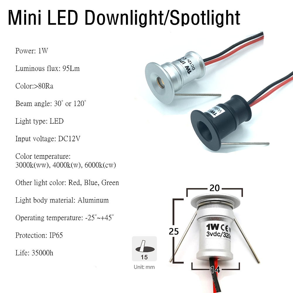 Mini LED Downlight 12V Dimmable Spotlight IP65 Staircase Cabinet Light 15mm Recessed Bedroom Spot Light Ceiling Downlight