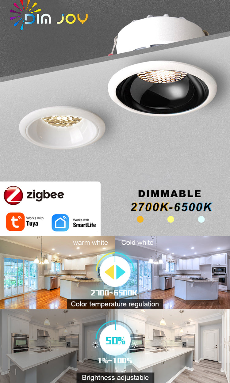 LED Smart Downlight Tuya APP Control Round Spotlight Smart Home WiFi Dimming Ceiling Indoor lights 7W/12W Zigbee Spot Lamp