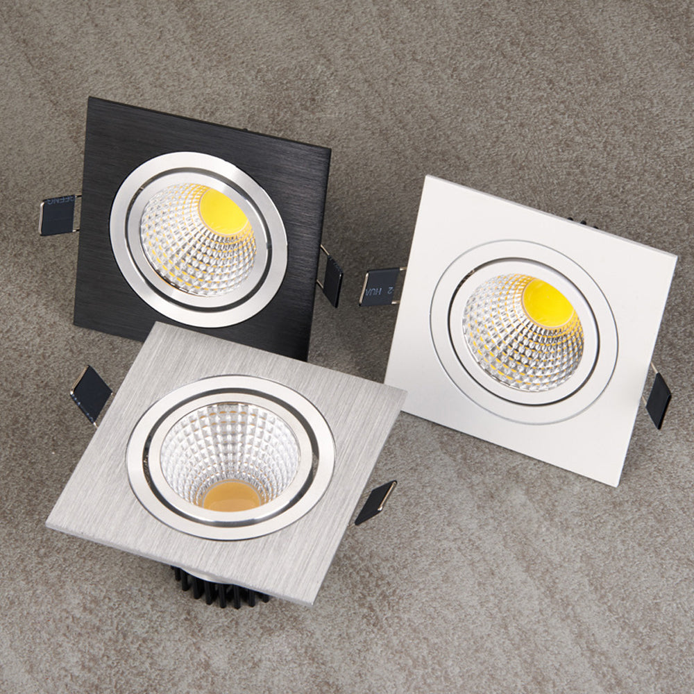 Square Bright Recessed white sliver black LED Dimmable Downlight COB 7W 9W 12W LED Spot light decoration Ceiling Lamp