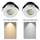 Mini LED Downlight COB 3W Cut Hole 30mm Black White Silver Body AC12V 110V 220V Dust-proof Anti-fog LED Spot Downlights