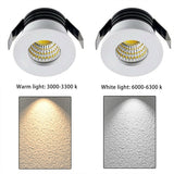 Mini LED Downlight COB 3W Cut Hole 30mm Black White Silver Body AC12V 110V 220V Dust-proof Anti-fog LED Spot Downlights