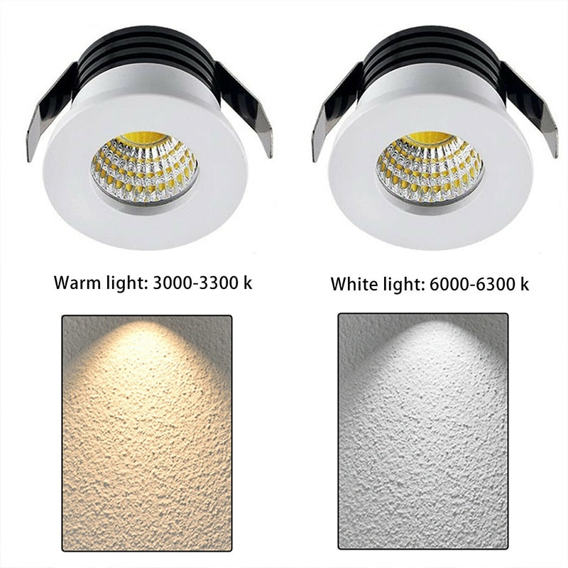 Mini LED Downlight COB 3W Cut Hole 30mm Black White Silver Body AC12V 110V 220V Dust-proof Anti-fog LED Spot Downlights
