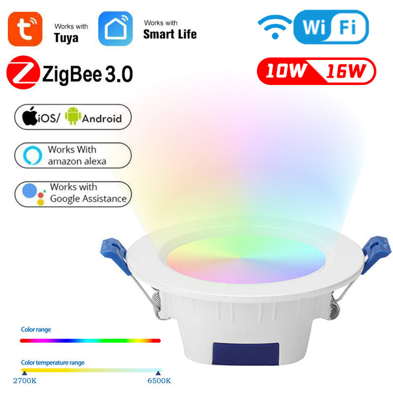 Tuya Zigbee 3.0 Smart LED Downlight 10W/12W RGBCW 3.5/4 Inch Round Ceiling Lamp Indoor Spot Lighting Work With Alexa Google Home
