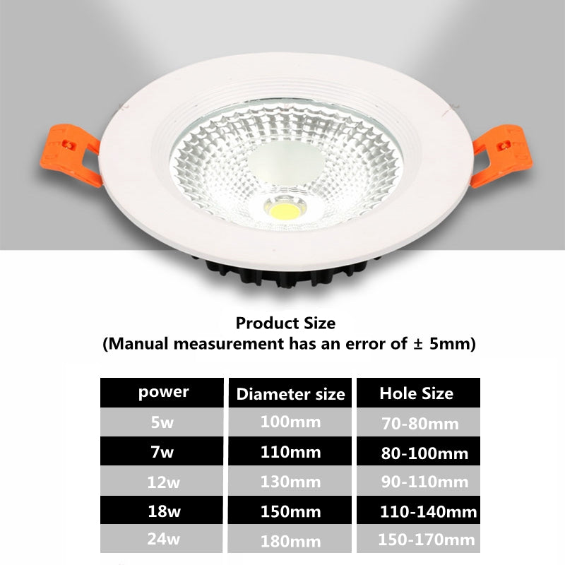 LED dimmable downlight 5w 7w 12w 18w 24w anti-fog and anti-glare COB spotlight AC110V/220V embedded ceiling light