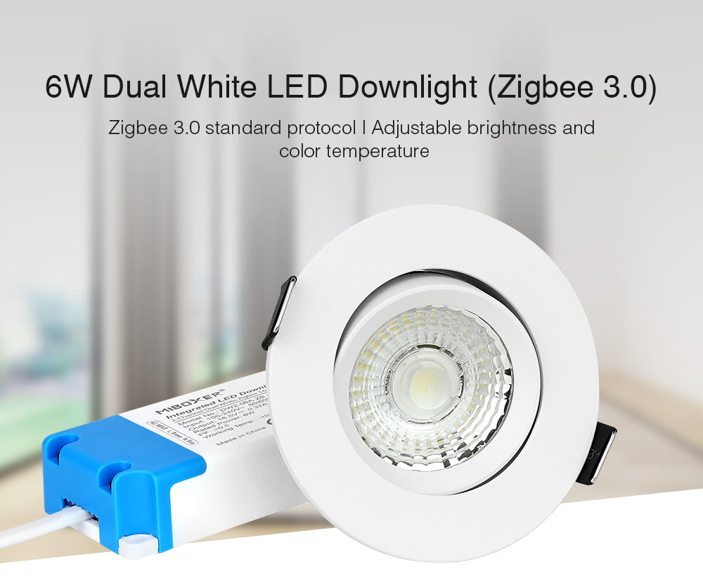 Miboxer 6W 12W Dual White LED Downlight Zigbee 3.0 DW2-06A-ZB DW2-12A-ZB Smart CCT Dimmable Lamp APP/Voice Control AC 100-240V