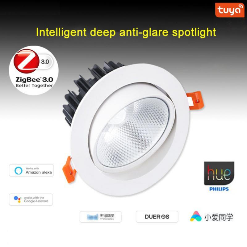 ZigBee Tuya Dual Color Temperature Smart Spotlight 12W LED Ceiling Downlight Light APP Remote Control Bedroom Indoor Lighting