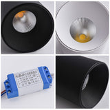 Surface Mounted LED COB Downlight Cylindrical Reflector 7W 10W 12W AC85-265V LED Ceiling Light Lamp LED Spotlight Black White