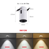 Nordic Foldable LED Ceiling Recessed Light 9W 12W LED Spot Lights Living room TV background wall Aisle Ceiling COB Downlight