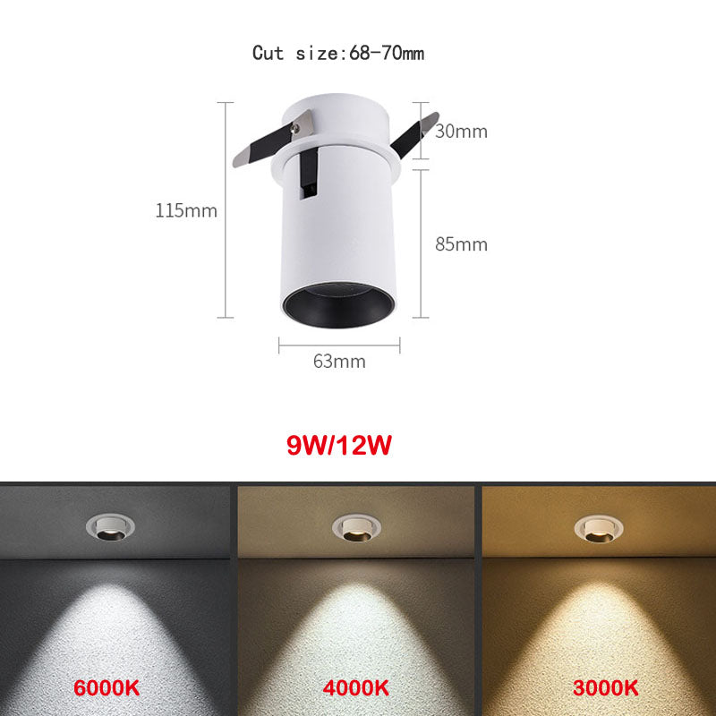 Nordic Foldable LED Ceiling Recessed Light 9W 12W LED Spot Lights Living room TV background wall Aisle Ceiling COB Downlight