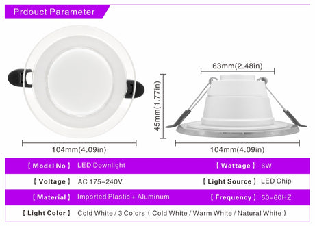 10pcs/lot 6W 3Colors Changeable LED Downlight 220V Recessed Round Panel Light Indoor Lighting Down Light Cold/Natural/Warm White