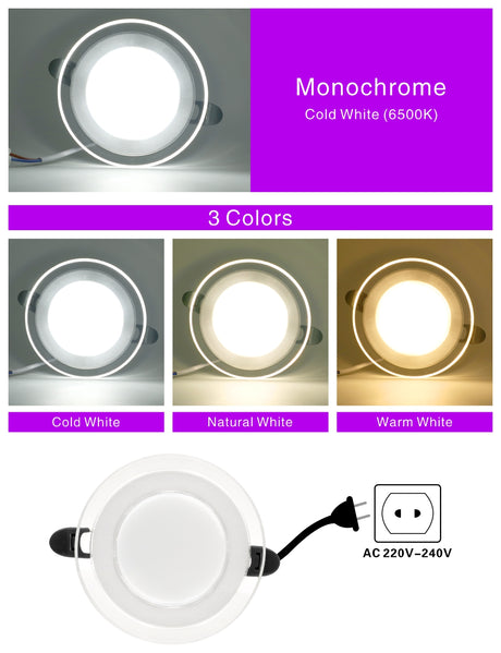 10pcs/lot 6W 3Colors Changeable LED Downlight 220V Recessed Round Panel Light Indoor Lighting Down Light Cold/Natural/Warm White