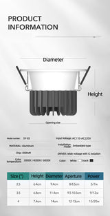 Saiyo LED Downlight SMD Recessed IP65 For Bathroom Hotel House Kitchen Embedded SMD Anti-glare Ceiling lamp