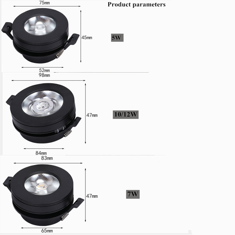 Mini LED Black White Downlight 5W 7W 10W 12W Spot Light ac85-265V Warm/Cold White LED Foldable Recessed Down Light Ceiling Lamp