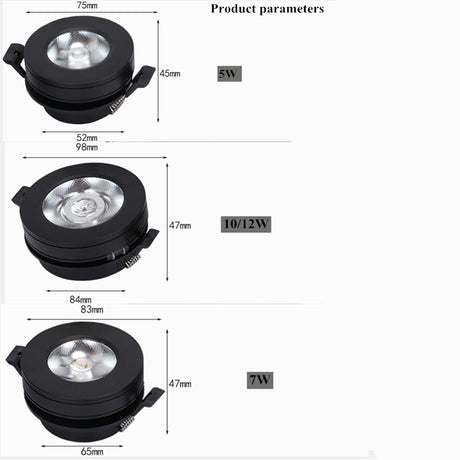 Mini LED Black White Downlight 5W 7W 10W 12W Spot Light ac85-265V Warm/Cold White LED Foldable Recessed Down Light Ceiling Lamp
