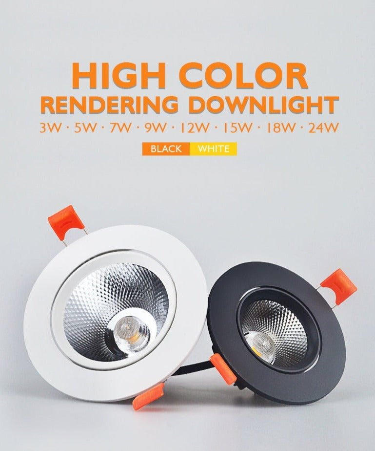 Dimmable LED Downlights AC90V-260V 5W 7W 9W 12W 15W 18W 24W COB Chip Recessed Ceiling Lamps Spot Lights For Home illumination