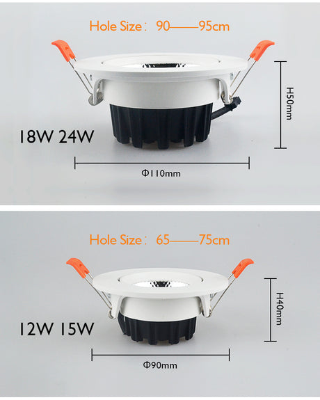 Dimmable LED Downlights AC90V-260V 5W 7W 9W 12W 15W 18W 24W COB Chip Recessed Ceiling Lamps Spot Lights For Home illumination