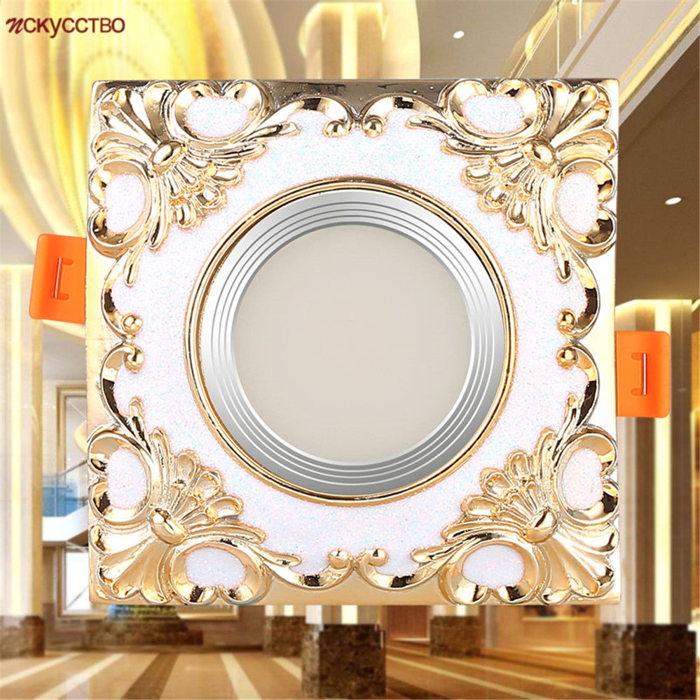 Creative Square Resin Gold Lace Led Downlights 3W 5W 7W 110V 220V Hallway Dining Room Loft Embedded Platfond Lighting Fixture