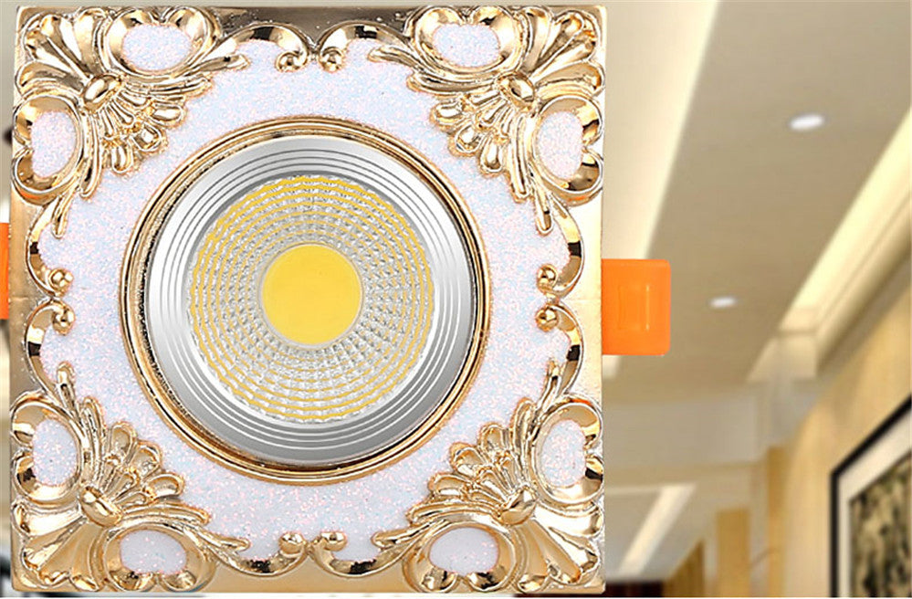 Creative Square Resin Gold Lace Led Downlights 3W 5W 7W 110V 220V Hallway Dining Room Loft Embedded Platfond Lighting Fixture