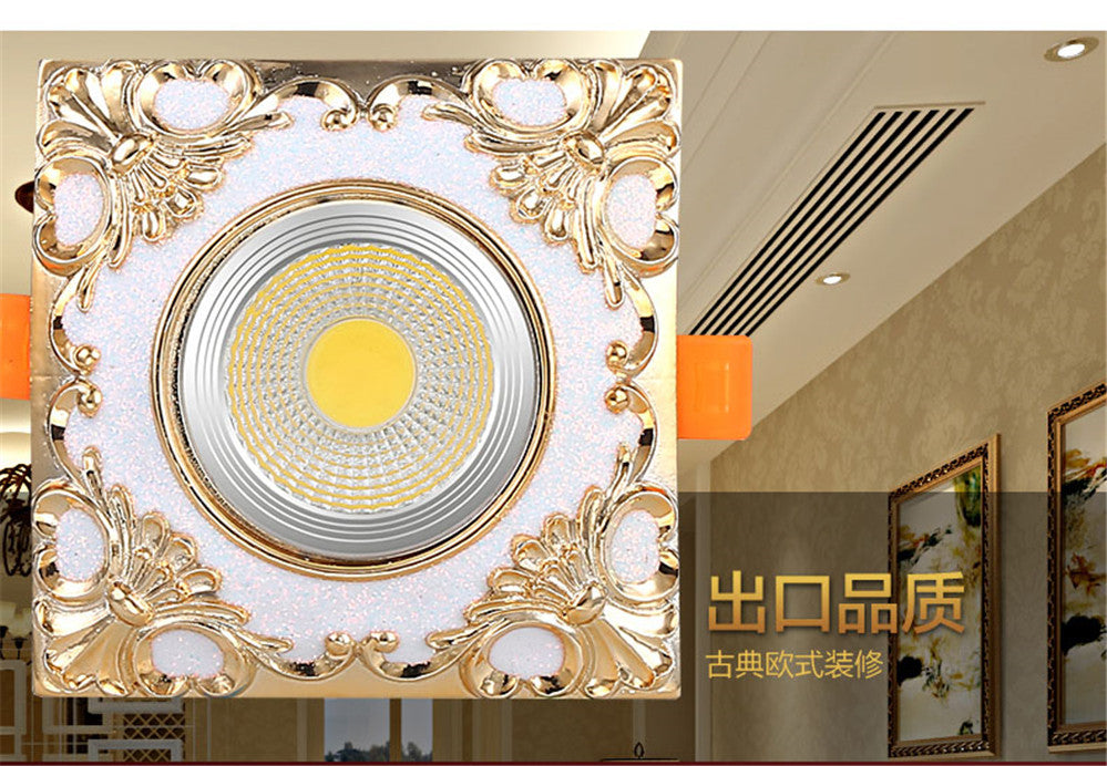 Creative Square Resin Gold Lace Led Downlights 3W 5W 7W 110V 220V Hallway Dining Room Loft Embedded Platfond Lighting Fixture