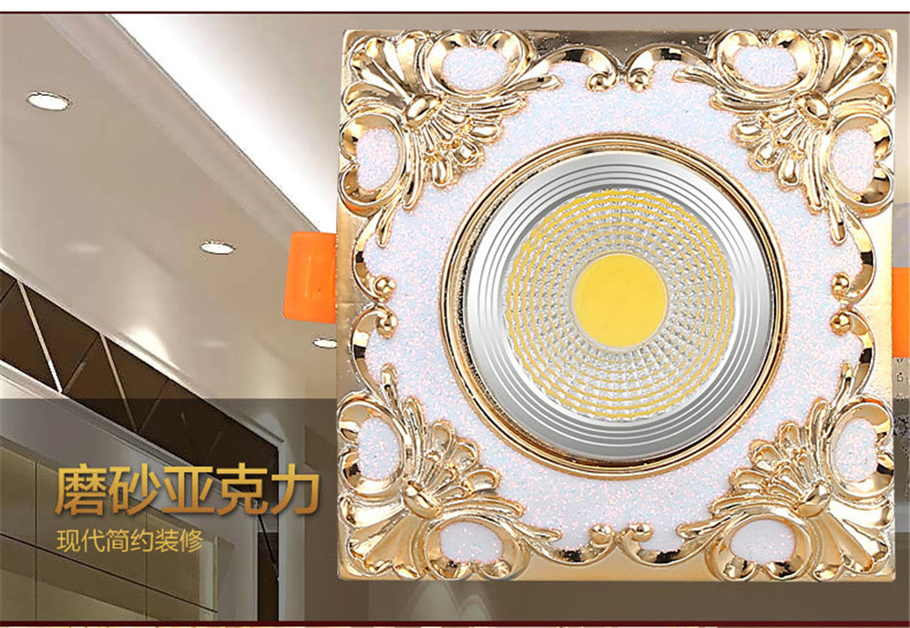 Creative Square Resin Gold Lace Led Downlights 3W 5W 7W 110V 220V Hallway Dining Room Loft Embedded Platfond Lighting Fixture