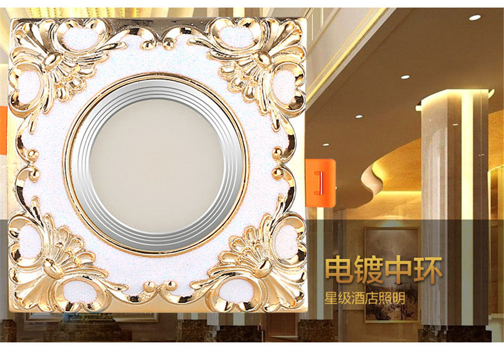 Creative Square Resin Gold Lace Led Downlights 3W 5W 7W 110V 220V Hallway Dining Room Loft Embedded Platfond Lighting Fixture