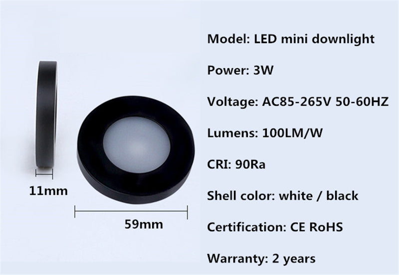 Mini Led Downlights Ceiling Lamp Round Surface Mounted 3W 220V Spot Light For Indoor Kitchen Cabinet Lighting