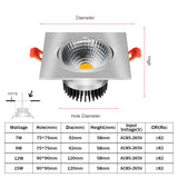 DBF Dimmable Square LED COB Downlight 7W 9W 12W 15W Angle Adjustable LED Ceiling Spot Lamp 3000K 4000K 6000K AC 110V 220V
