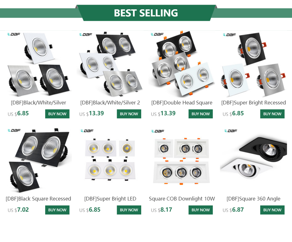DBF Dimmable Square LED COB Downlight 7W 9W 12W 15W Angle Adjustable LED Ceiling Spot Lamp 3000K 4000K 6000K AC 110V 220V