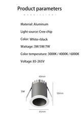 BRGT Led Mini Spot Lights Small Downlight Embedded Focos 2W 5W 7W Starlight Ceiling Lamp For Cabinet Display Wine Indoor Lighting
