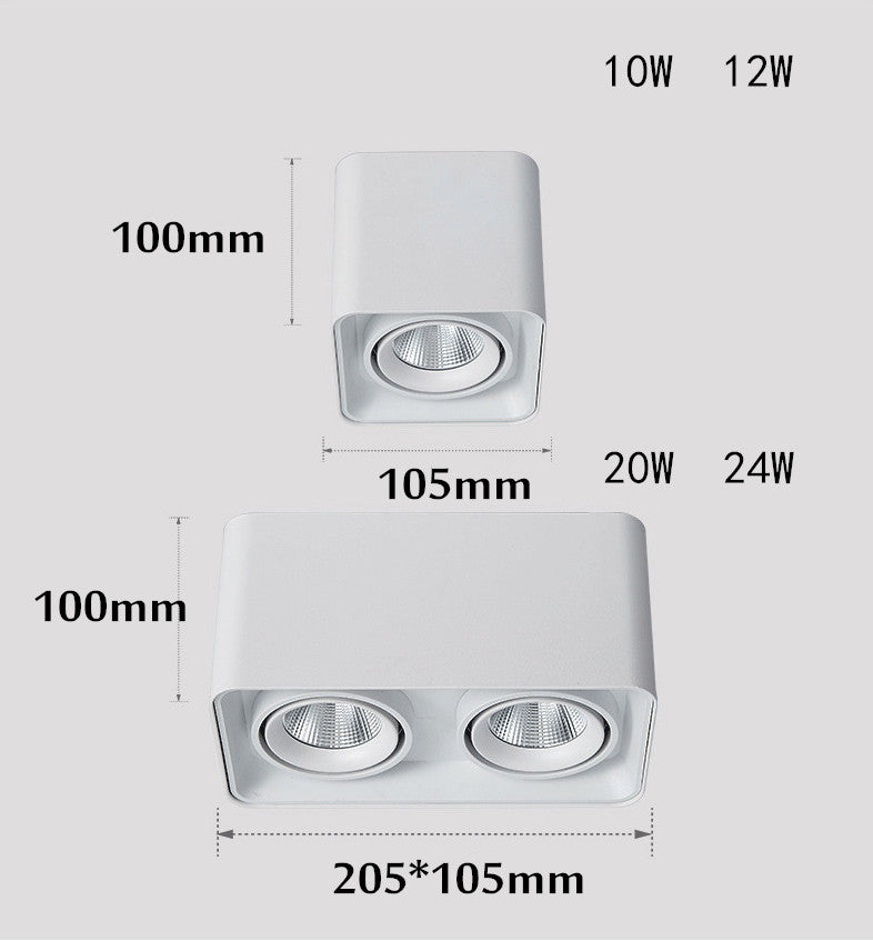 Dimmable LED Wall Mounted Downlight 10W 12W 20W COB Spot light Ceiling Lamp Surface Mounted Square Downlight