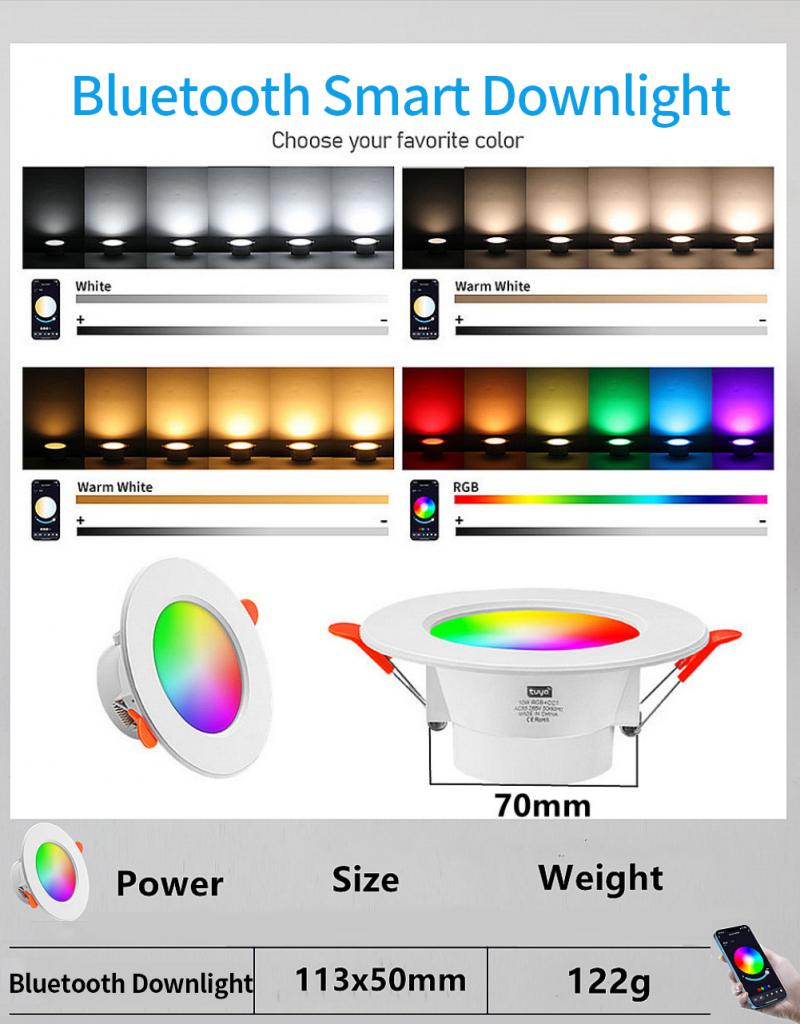 RGB LED 10W Spot Light Smart Downlight Bluetooth Mesh Celling Lamp Color Changing Warm Cool Light With Alexa Google Home