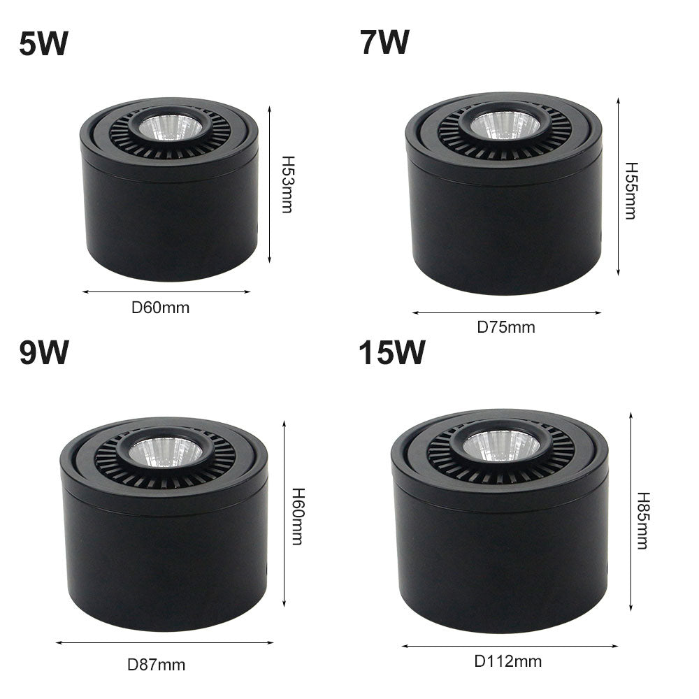 Surface mounted LED Downlight Dimmable Led COB Ceiling Spot light 5W 7W 9W 15W 360 degree rotating 110/220V Warm White/ white