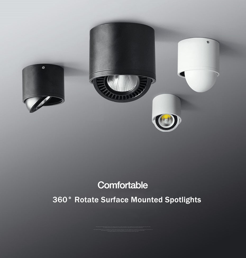 Surface mounted LED Downlight Dimmable Led COB Ceiling Spot light 5W 7W 9W 15W 360 degree rotating 110/220V Warm White/ white