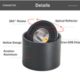 Surface mounted LED Downlight Dimmable Led COB Ceiling Spot light 5W 7W 9W 15W 360 degree rotating 110/220V Warm White/ white