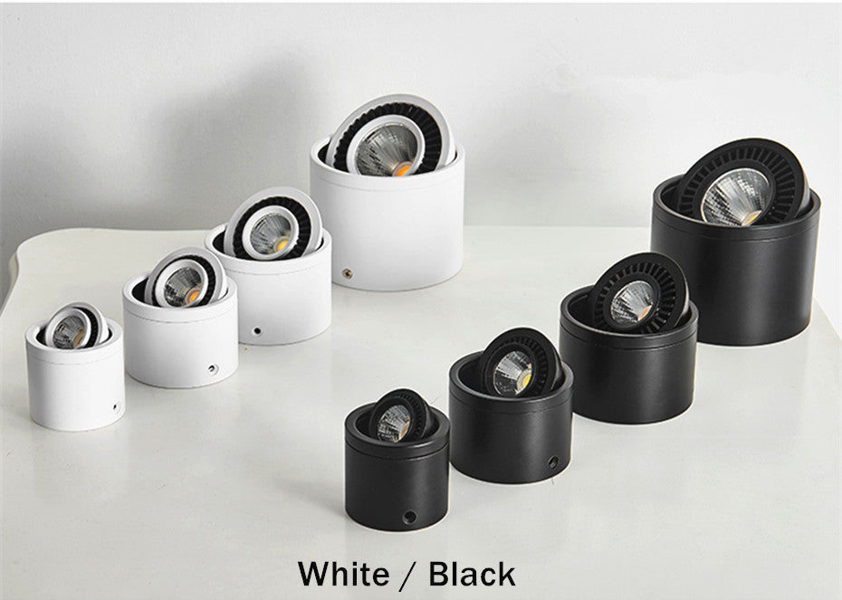 Surface mounted LED Downlight Dimmable Led COB Ceiling Spot light 5W 7W 9W 15W 360 degree rotating 110/220V Warm White/ white