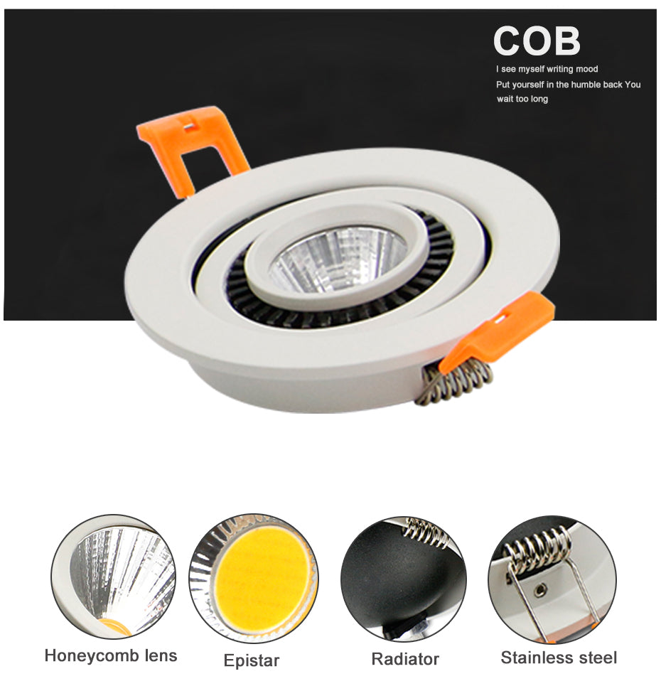 DBF 360 Degrees Rotatable LED COB Recessed Downlight Dimmable 5W 7W 9W Ceiling Spot Light AC110V/220V Bedroom TV Background
