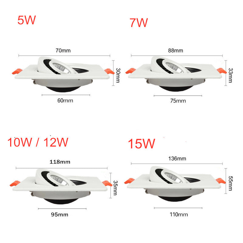 Square 360 Angle Adjustable LED COB Recessed Downlight Black/White 5W 7W 10W 12W 15W LED Ceiling Spot Light Pic Background