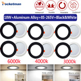 AC 220V 18W Led Downlight Lamp Black White Led Spotlight Ceiling Recessed Downlight Round Led Panel Light 3000K 4000K 6000
