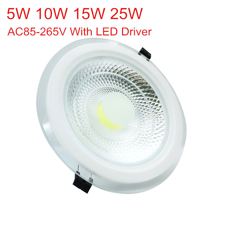 LED Downlight COB Dimmable 5W 10W 15W 25W LED COB Panel Light AC85-265V Recessed COB Downlight Glass Cover Down Light