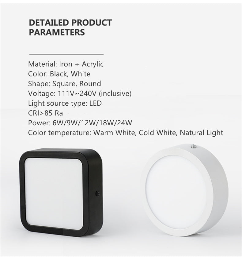 Round Square Panels Light Surface Mounted LED Ceiling Downlight Aisle Corridor Porch Ceiling lamp 6W 9W 12W 18W 24W