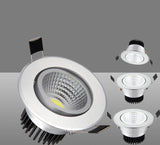 Silver Round Dimmable Recessed LED COB Downlight 3W/5W/7W/12W/15W Recessed LED Ceiling Spot Light 3000K 4000K 6000K AC90-265V