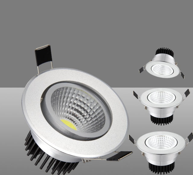 Silver Round Dimmable Recessed LED COB Downlight 3W/5W/7W/12W/15W Recessed LED Ceiling Spot Light 3000K 4000K 6000K AC90-265V