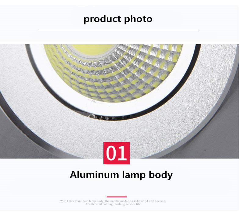 Silver Round Dimmable Recessed LED COB Downlight 3W/5W/7W/12W/15W Recessed LED Ceiling Spot Light 3000K 4000K 6000K AC90-265V