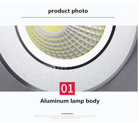 Silver Round Dimmable Recessed LED COB Downlight 3W/5W/7W/12W/15W Recessed LED Ceiling Spot Light 3000K 4000K 6000K AC90-265V