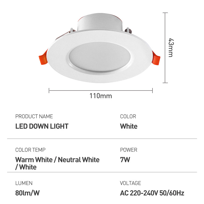 LED Downlight Recessed Round LED Ceiling Lamp 7W High Brightness 5PCS Warm White Cold White Day White AC220-240V No Need Driver