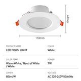 LED Downlight Recessed Round LED Ceiling Lamp 7W High Brightness 5PCS Warm White Cold White Day White AC220-240V No Need Driver