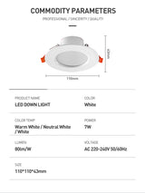 LED Downlight Recessed Round LED Ceiling Lamp 7W High Brightness 5PCS Warm White Cold White Day White AC220-240V No Need Driver