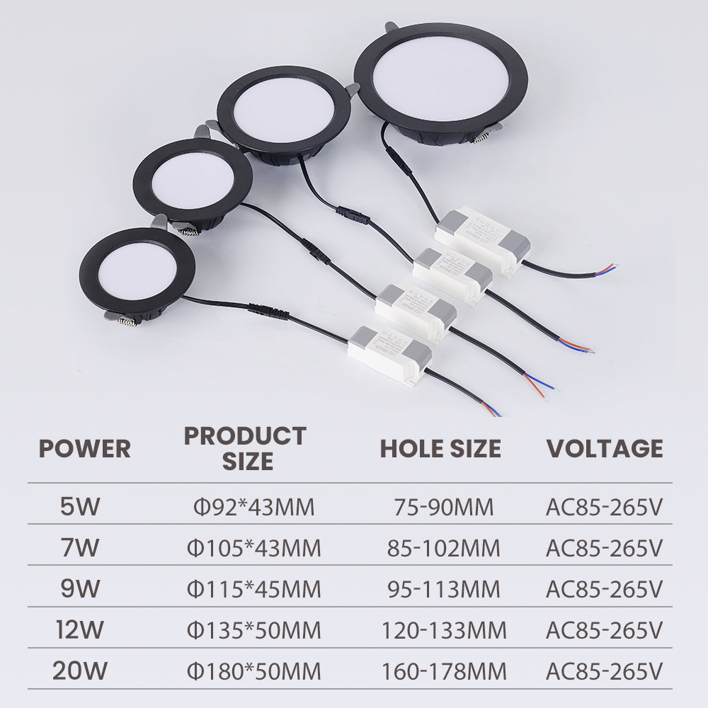 Integrated Die-casting LED Down Light LED Downlight AC85-265V 5w/7w/9w/12w/20w Spot Lightings Ceiling Panel Downlights Indoor