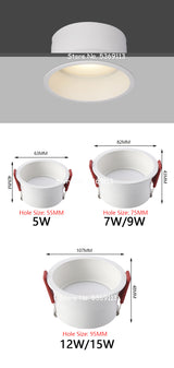 Anti-corrosion Dimmable LED Downlight Anti-Glare Led Ceiling Lamp LED Spot Lighting Bedroom Kitchen Led Recessed Downlight