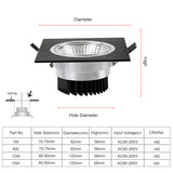 LED Ceiling Lamp 7W 9W 12W 15W COB Downlight LED 85-265V LED Recessed Down lamp led lights for home with led driver Dimmable